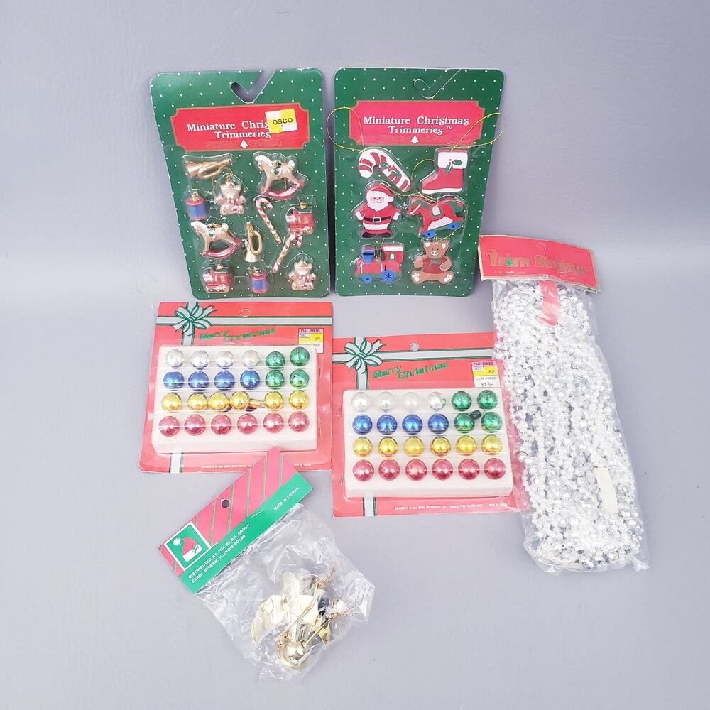 Vtg 80s/90s Tree Trimmers Miniature Mercury Ornaments, Tree Garland, and More